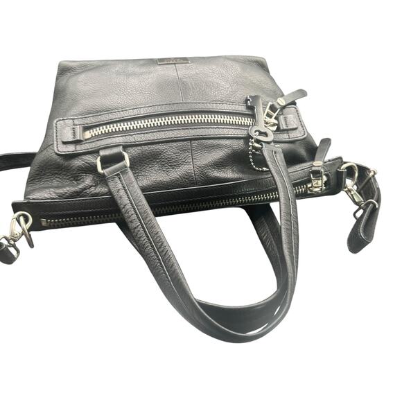 Fossil Black Pebbled Leather Satchel Crossbody Bag Silver Hardware Key Charm - Picture 4 of 14